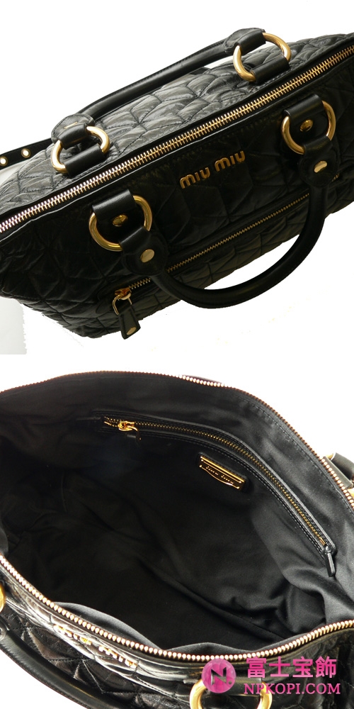 ミュウミュウ MIUMIU ショルダーストラップ付き2WAYハンドバッグ ナナメガケショルダー キルティングレザー ブラック(NERO) RT0449 NAPPA
